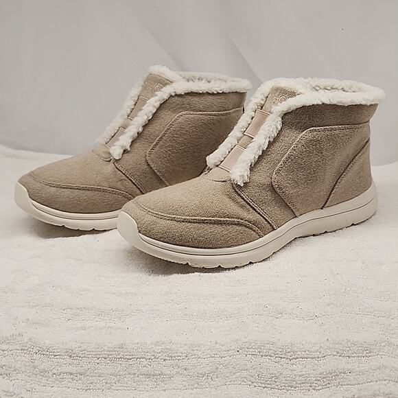 RYKA EVEREST GORE ANKLE BOOTS TAN LADIES SIZE 11/M IN VGUC SHEARLING FUR SLIP-ON - Picture 1 of 16